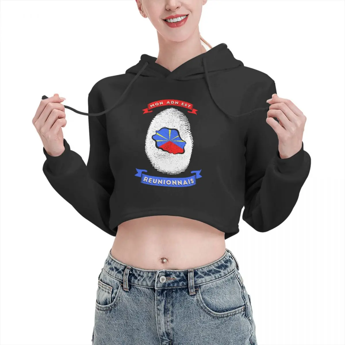 

Open navel Cat Ear Hoodie Sweater My DNA Is Reunion Island Reunion Island 9 With hood Humor sexy Print R248 pullover
