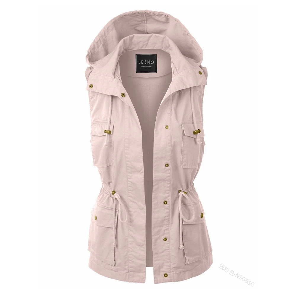 Женский осенне-зимний жилет WEPBEL однотонный с капюшоном без рукавов карманами на