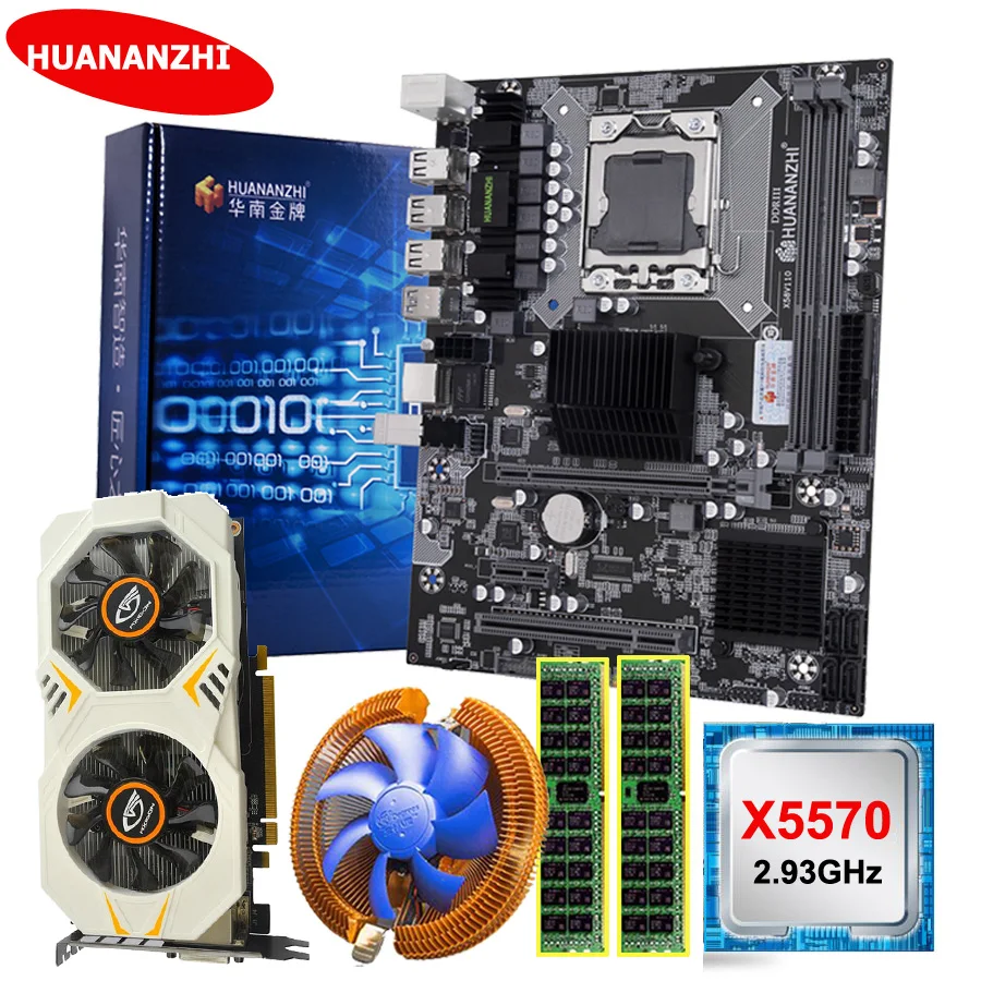Verkaufen HUANANZHI X58 Motherboard Combo Video Karte GTX750Ti 2G Xeon Prozessor X5570 2,93 GHz Mit CPU Kühler (2*4G)8G DDR3 RECC Speicher