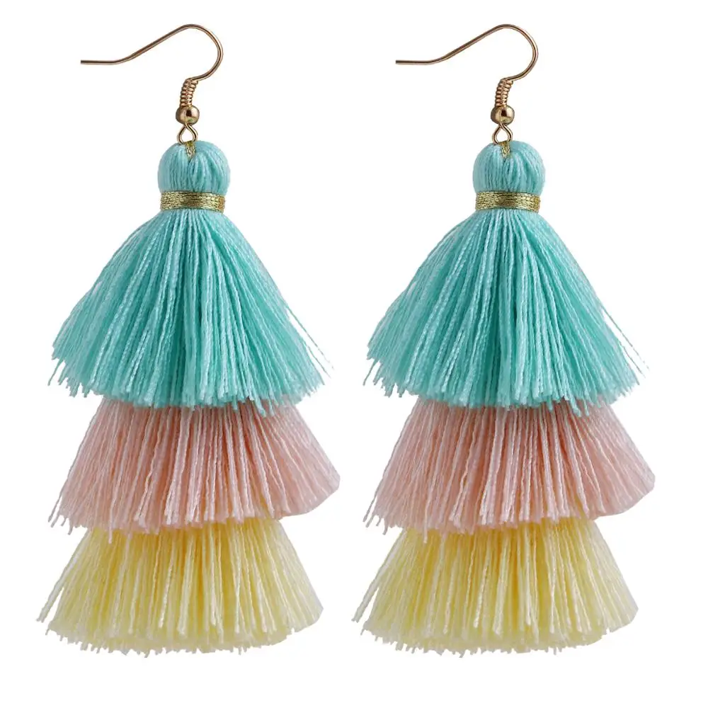 colorful-4 Qtian Boho Серьги-кисточки женские длинные висячие серьги для женщин девушек красные синие фиолетовые богемные массивные ювелирные изделия - Окраска металла: colorful-4