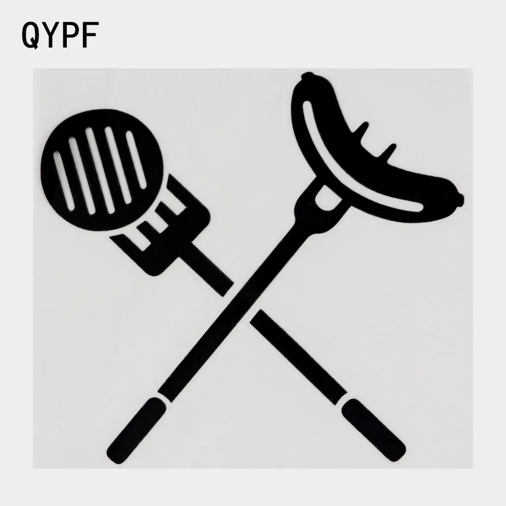 

QYPF 13,3 × 12,2 см веселая наклейка на мясо и сосиски для барбекю виниловая Автомобильная Наклейка Черная/Серебристая 2A-0071