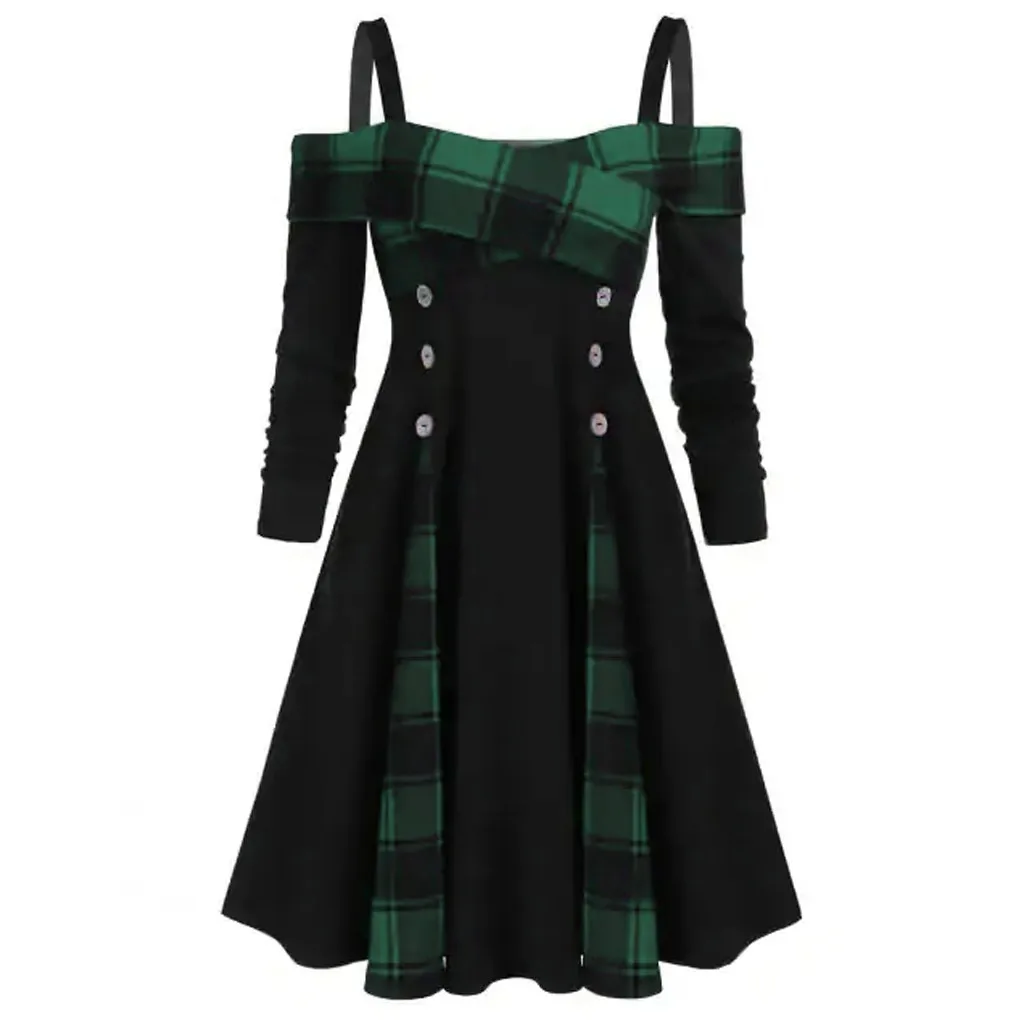 Женское платье с открытыми плечами готическое винтажное платье-трапеция в