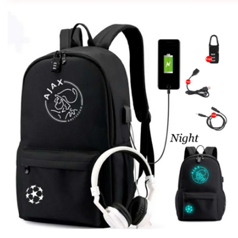 Студенческий рюкзак AJAX с USB зарядкой и защитой от кражи холщовый для мальчиков