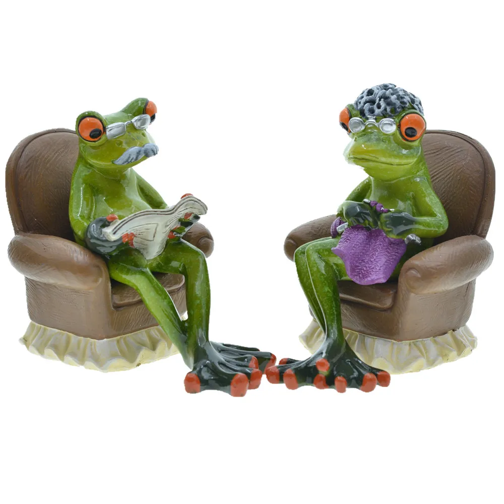 MYBLUE-estatuilla de resina Kawaii para jard&iacute;n, figura de rana en miniatura de estilo n&oacute;rdico, accesorios de decoraci&oacute;n para habitaci&oacute;n del hogar, para disfrutar de la vida, 2 unids/set por Set-3