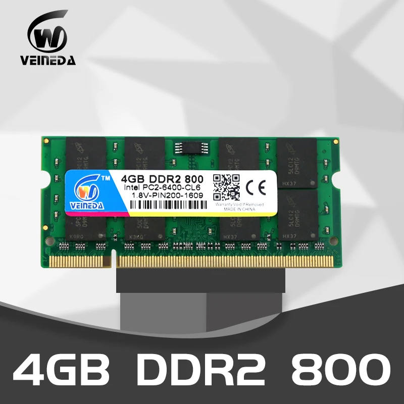 Ноутбук VEINEDA память ddr2 4 Гб 2 533 667 800 МГц 1 8 в 200PIN Sodimm ram ddr PC2-6400 ноутбук для Intel amd mobo |