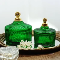vintage green striped glass jar with lid for small objects jewelry storage jar dressing table desktop decoration home decoration