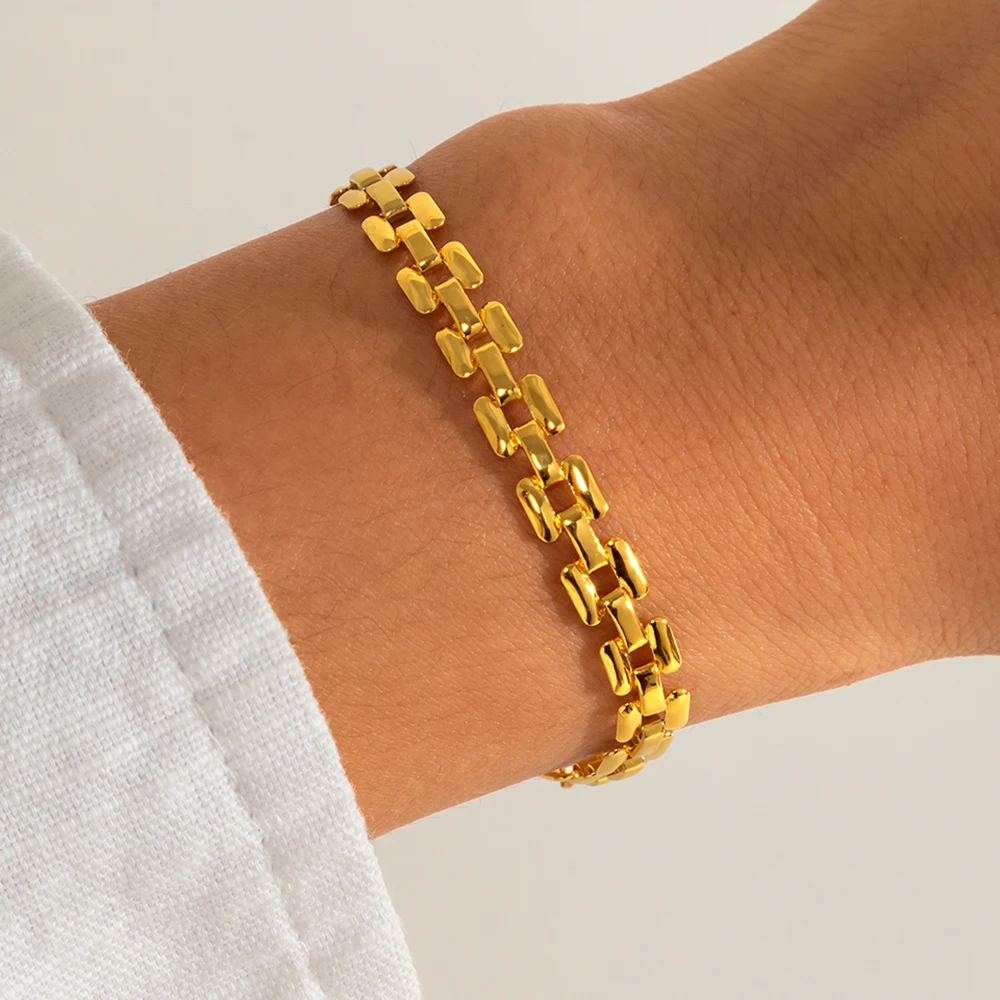 

IngeSight.Z Geometric Square Thin Link Chain Bracelets Bangles Gold Color Couple Friendship Bracelets Female Girls Wrist Jewelry