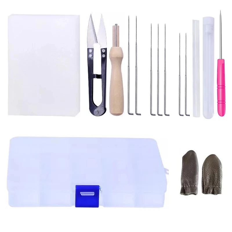 

IMZAY Wool Felting Kit With 3 Size Felting Needles Tool Finger Cot Plastic Handle Awl Transparent Box Needle Felt Tools Set