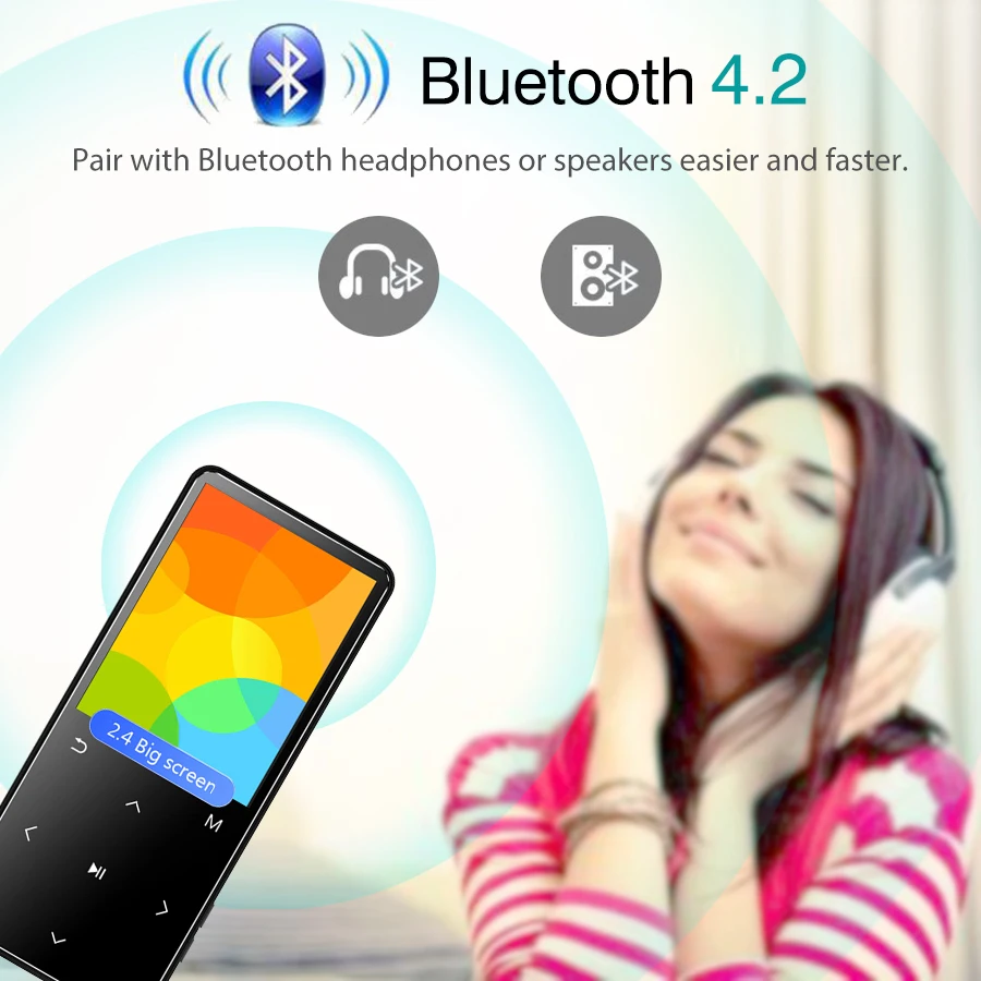 Mp3-плеер с Bluetooth FM-радио динамиком наушниками сенсорными кнопками экраном 2 4 дюйма