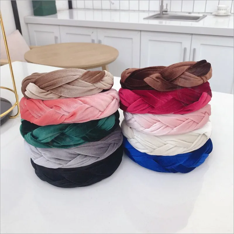Fashion hair accessories women's gold velvet fabric twist braid wide-angle light headband wild girl band Headwear |