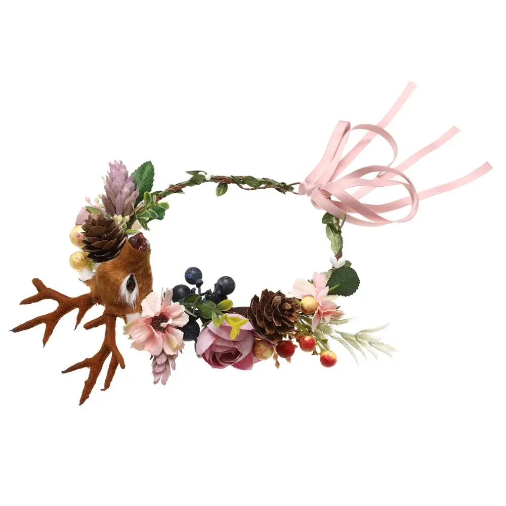 Haimeikang рождественские цветочные повязки на голову голова оленя ягоды свадебное