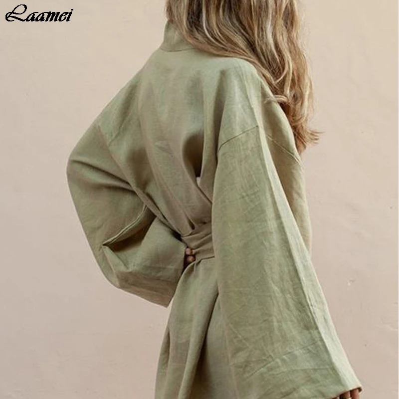 Женские Длинные Блузки 2019 Весенняя Повседневная Бандажное платье из хлопка и