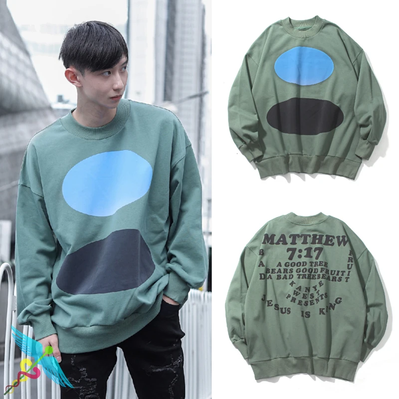 

Kanye West Jesus Is King Jamaica Hoodie Men Women Spray Pattern Pullover Kanye West Color Stitch Sleeves Oversized Sweatshirt