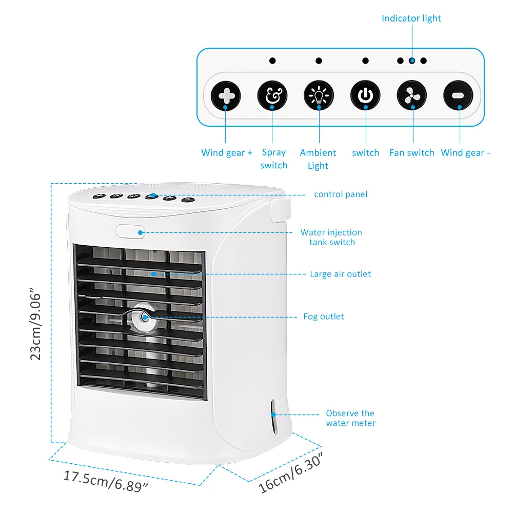 Мини кондиционер воздушный портативный с 7 подсветками и USB портом|Сувениры для