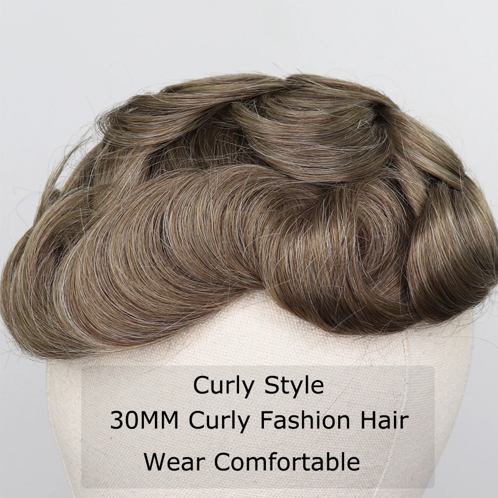 YY Парики мужские Toupee 8x10 Тонкий ПУ коричневый смешанный серый 6 дюймов Кожа Замена