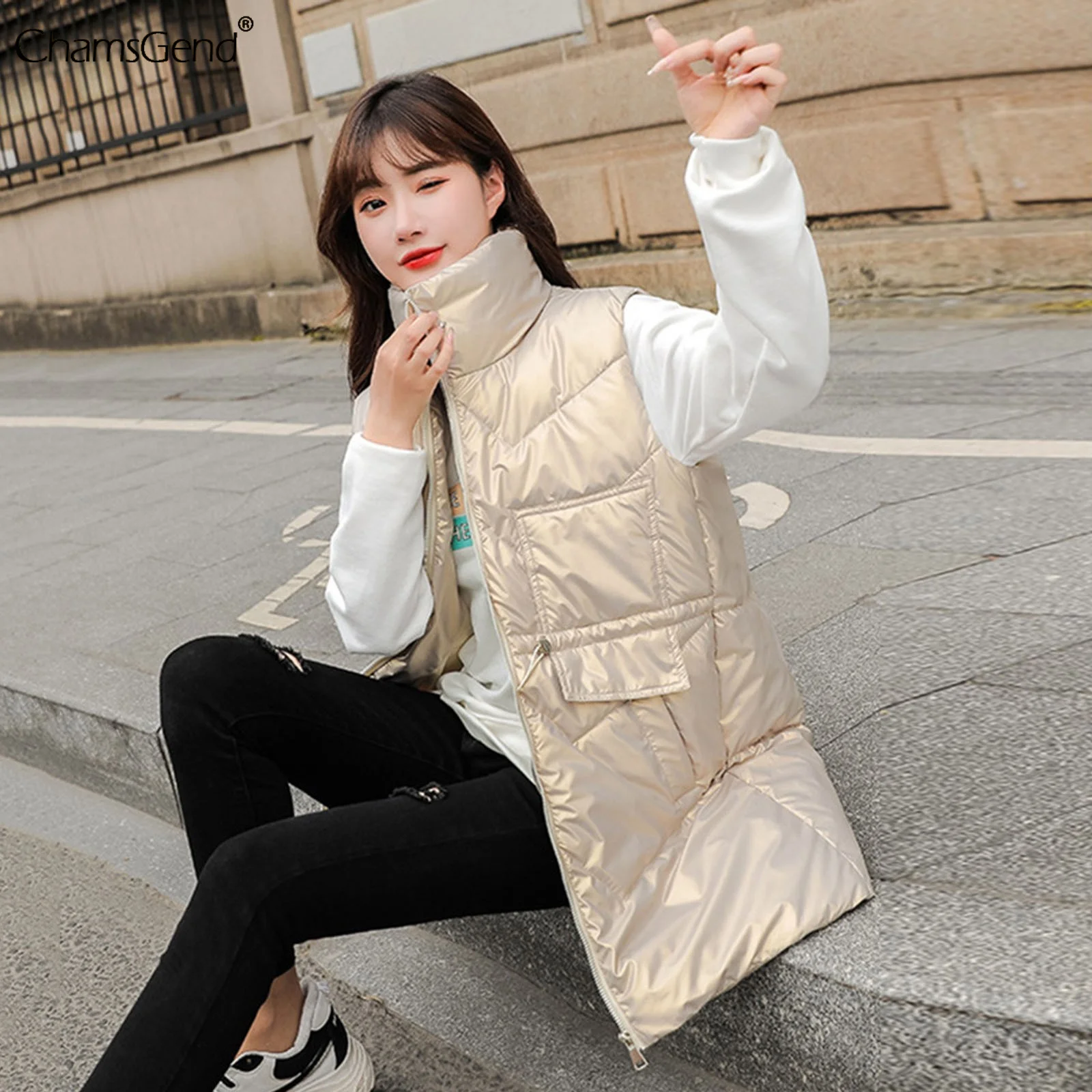 

Осенне-зимний хлопковый жилет, Женский Повседневный жилет, Женский приталенный теплый пуховик без рукавов, женский жилет