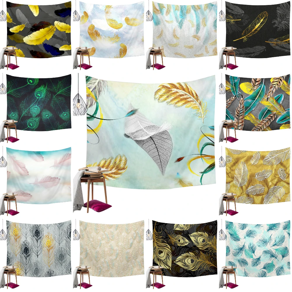 

Гобелен с принтом перьев, настенное одеяло, покрывало, пляжный коврик, фоновая ткань, художественное украшение для спальни и дома