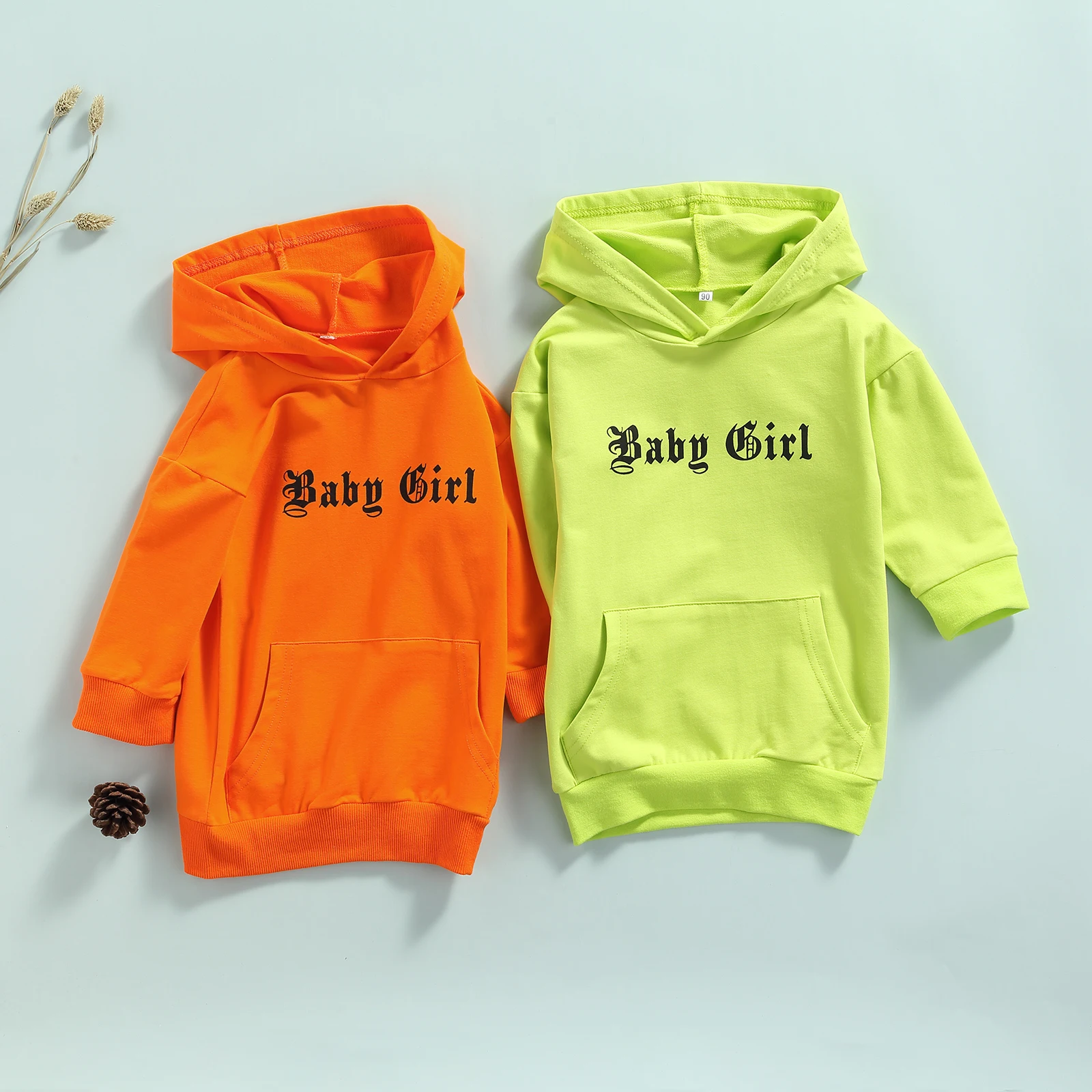 

Baby Girls Casual Long Sleeve Hoodies Dress Letters Printed Pattern Hooded Long Pullover Sweatshirts tOPS Fluorescent