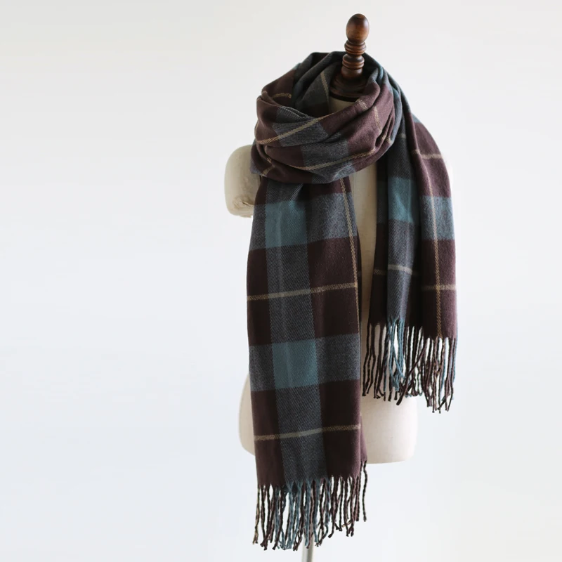 2019 Faux cachemir Plaid Scarf para mujer Lana Pashmina invierno cálido chal Poncho señoras gruesa borla buf |