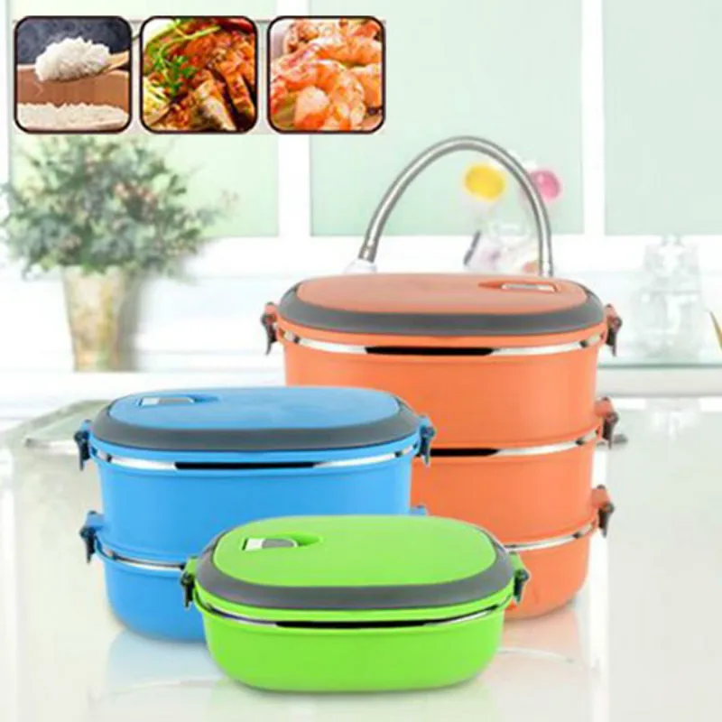 Многослойный тепловой Ланч бокс Bento Lunchbox Твердые миски из нержавеющей стали