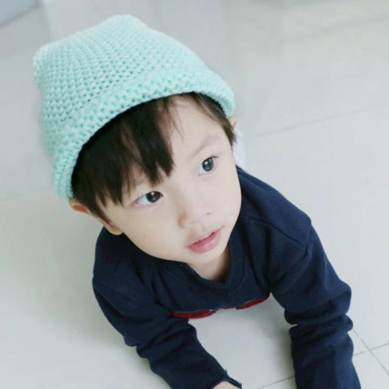 

Kids Christmas Hat Solid Color Cute Children Gift Wool Candy Knitted Big Ball Warm Winter Elf Long Tail Hat