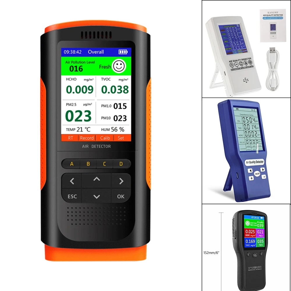 

Air Quality Monitor Portable LCD Display Formaldehyde Detector PM2.5 Sensor USBFormaldehyde Detector With Lithium Battery