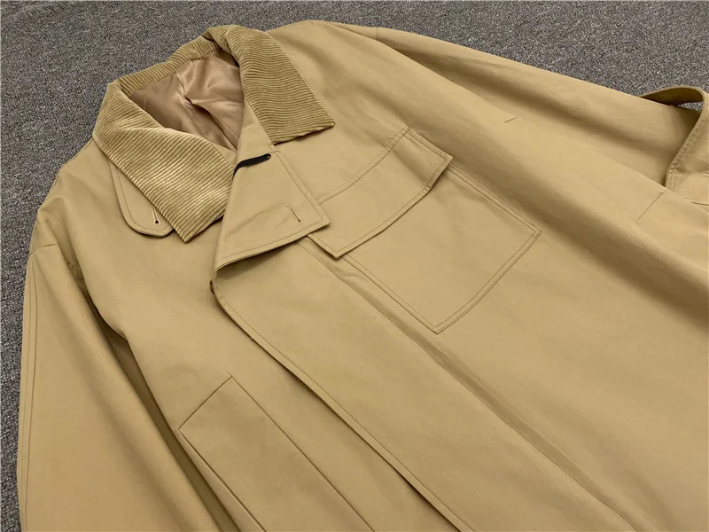 

Two Colors Windbreaker Women Loose Cotton Autumn and Winter 2020 Pockets Zipper Buttons Mid-length Trench