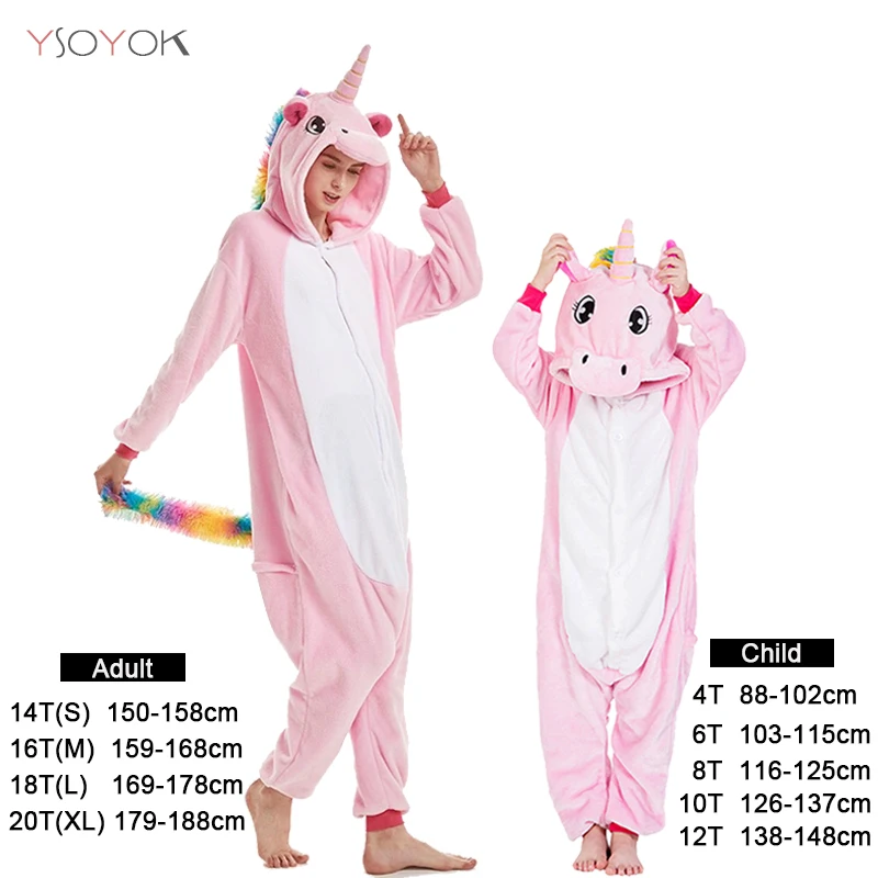 Kigurumi/Детская Пижама с единорогом для мальчиков и девочек; Детский комбинезон с изображением животных; зимние комбинезоны с пандой; женская одежда для сна; фланелевый комбинезон - Цвет: Pink tianma