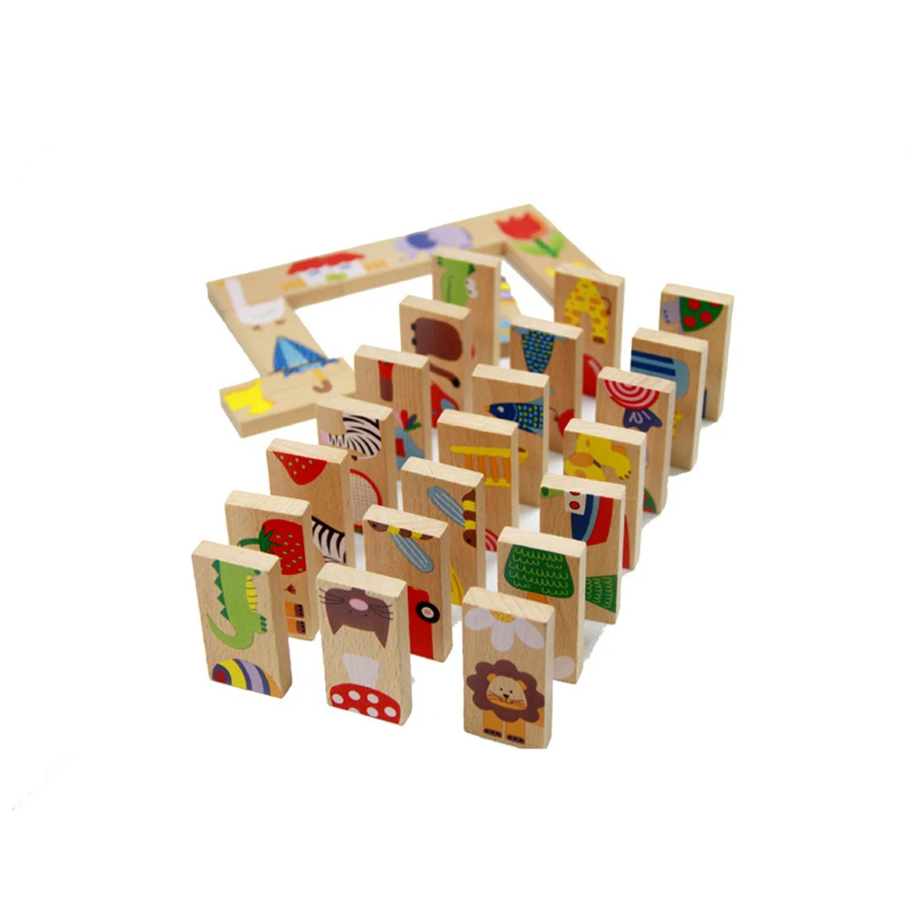 28 шт. детские деревянные блоки домино Мультяшные животные цветные Пазлы Танграм