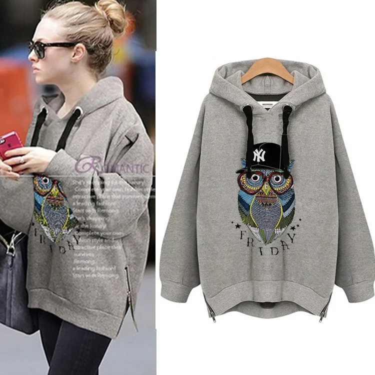 Женская толстовка с вышивкой совы бархатный утепленный пуловер длинным рукавом