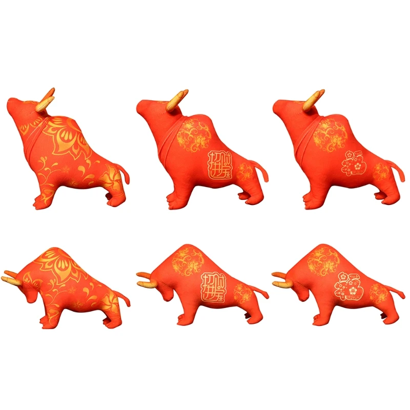 

Chinese New Year Animal Plush Red Cattle Doll Cow Lucky Doll Stuffed Animal J2HD