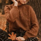 Женский мохеровый свитер, повседневный теплый мохеровый пуловер с длинным рукавом и круглым вырезом, Осень-зима, 2021