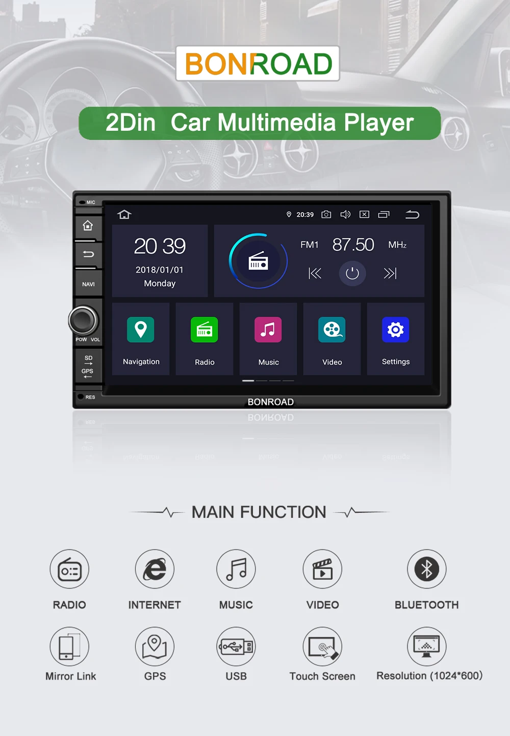 Bonroad " 2din PX30 Android 9,0 универсальный GPS Радио стерео аудио автомобильный мультимедийный плеер для Nissan для kia для Toyota для Honda