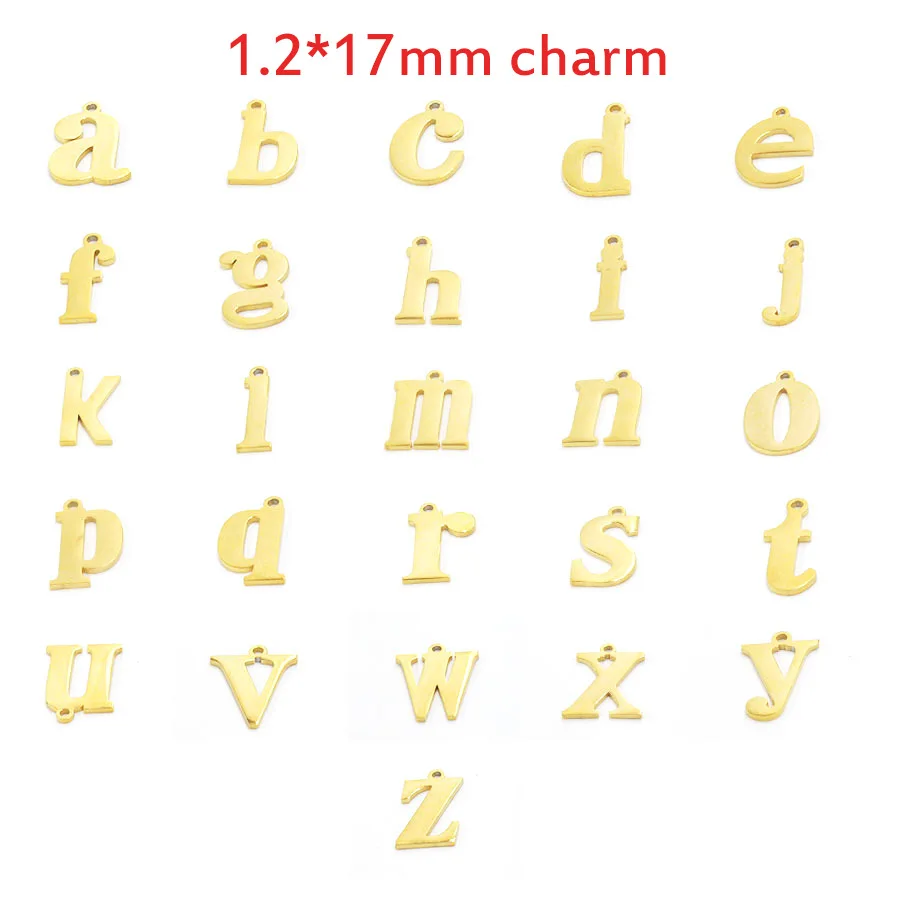

Gold Steel Stainless Steel 26 English Letter Pendants Lowercase English Letter Accessories 1.2*17mm
