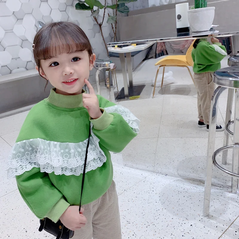 

Girls' Hoodies Sweatshirts Jacket 2021 Lace Winter Autumn Top Thicken Velvet Pullover Fleece Christmas Gifts Cotton Children's C