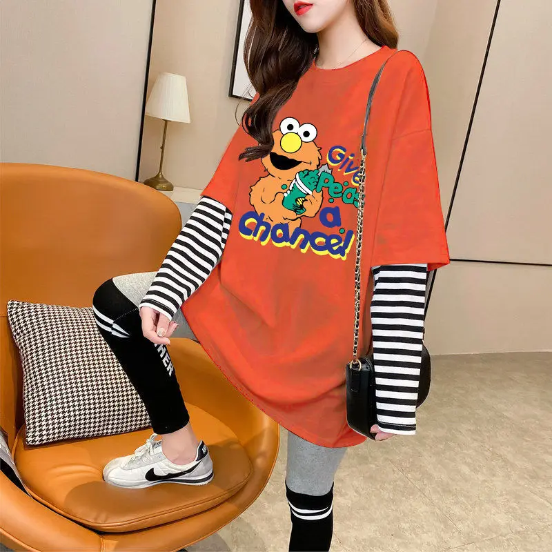 

Осенняя уличная одежда в стиле Харадзюку, футболка в стиле хип-хоп, Повседневная футболка с длинным рукавом и амином, Милая футболка с мульт...