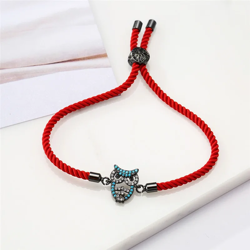 NEWBUY Trendy Blue Color Rope Life Tree Bracelet Cubic Zirconia Inlay Gold Color Owl Charm Bracelets For Women Girl Dropship - Окраска металла: NBSL118