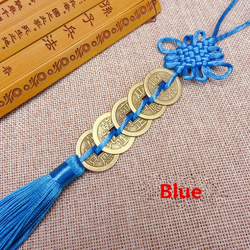 

Red/ Yellow /Blue /Pink Chinese Knot Feng Shui Wealth Success Copper Coins Lucky Charm Home Car Decoration Supplies