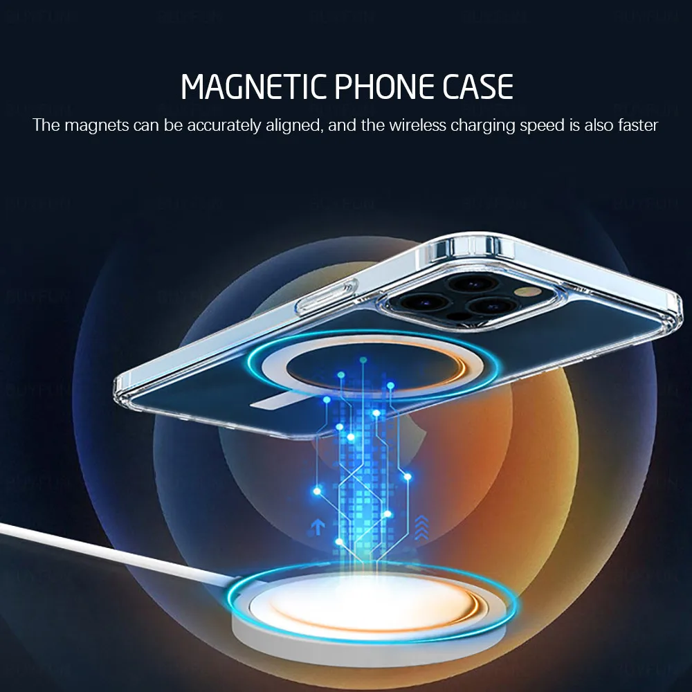 

Magnetic Transparent Case iPhone 12 Pro Max 12 Mini 12pro 11 Pro Max XS Clear Cover Back Case Support Wireless Charging capa