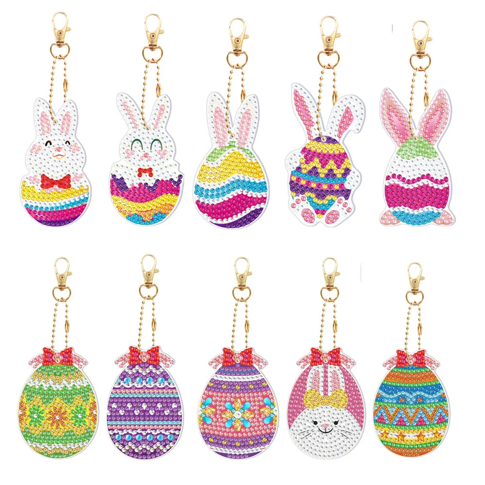 

5 Pieces Of New Products DIY Diamond Painting Easter Bunny Egg Keychain Diamond Mosaic Ladies Bag Decoration Christmas Gifts