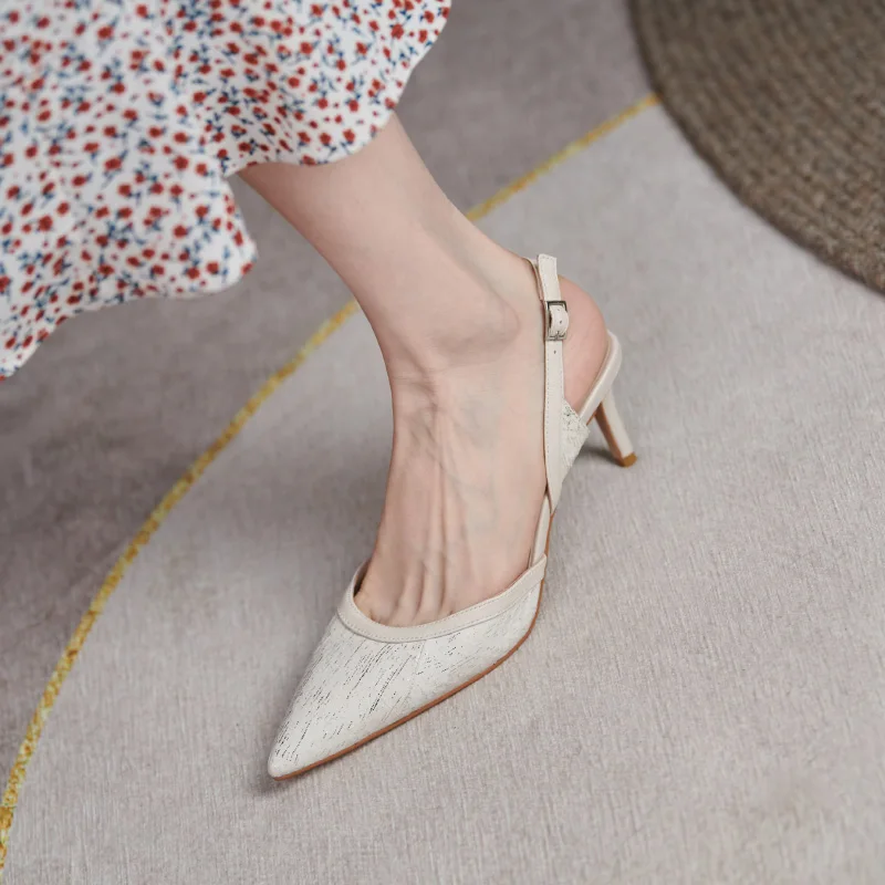 

GD-Time Summer Women Sandals High Thin Heel Shallow Closed Toe Slingback Sexy Pointed Toe Ankle Strap Sandalias