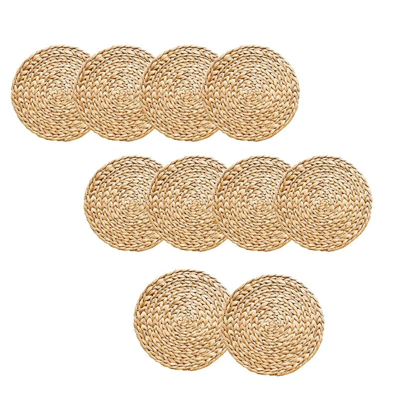 

Round Woven Placemats for Dining Table, 11.8 Inch Straw Braided Placemat, Heat Resistant Non-Slip Weave Placemats