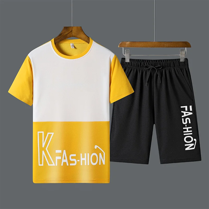 

Pantaloncini a maniche corte Patchwork Casual da uomo estivi set moda uomo 2 pezzi tuta 2021 nuovo abbigliamento sportivo