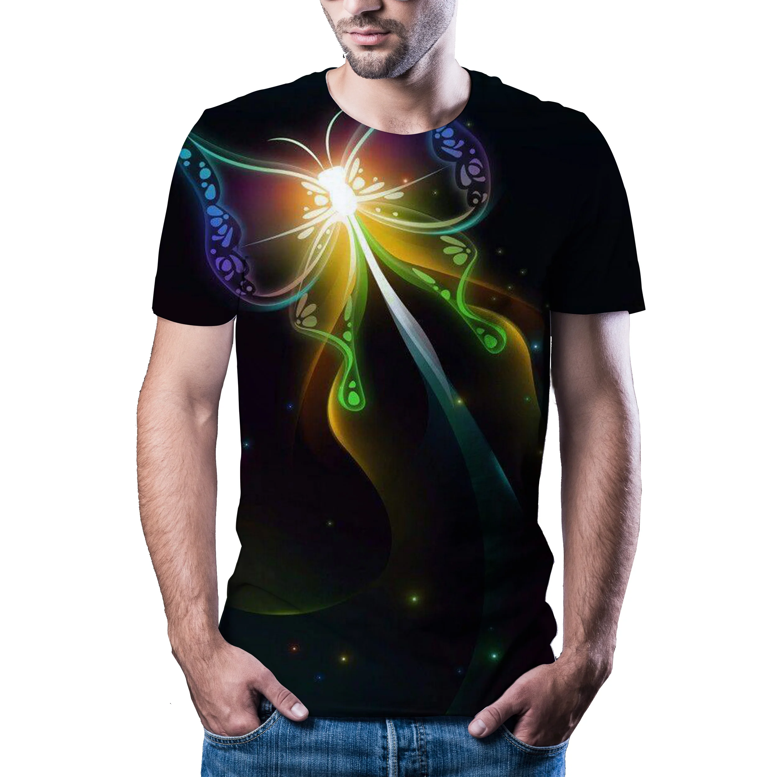 Летняя мужская футболка с 3D принтом в виде пейзажа Мужская летняя черная Пляжная