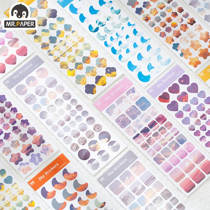 

6 Designs 6 Pcs/bag Ins Style Wind on The Cloud Series Hand Account DIY Decor Collage Material Plain Sheet Stickers Stationery