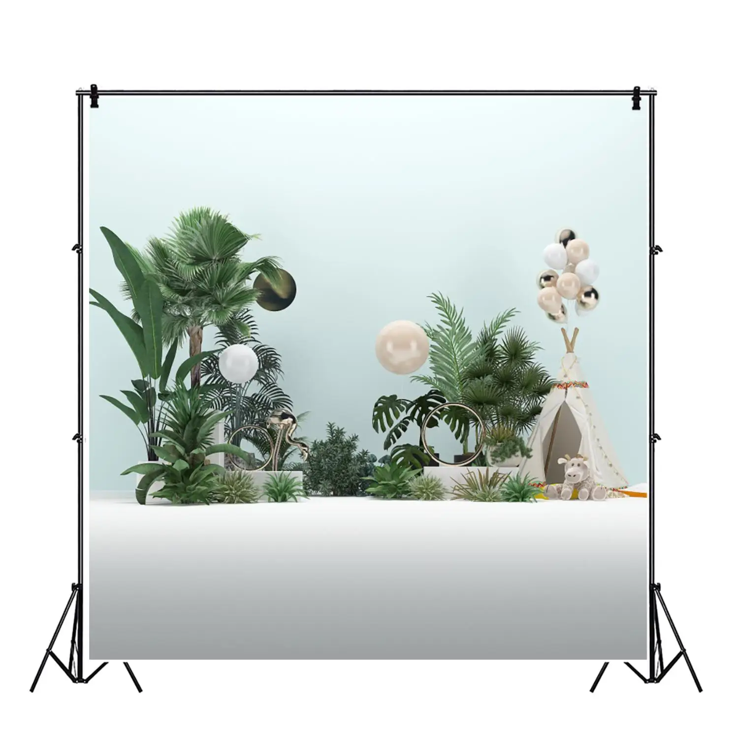 

Tropical Palm Tree Leaves Balloons Baby Tent Portrait Newborn Photo Background Baby Shower Photography Backdrop For Photo Studio