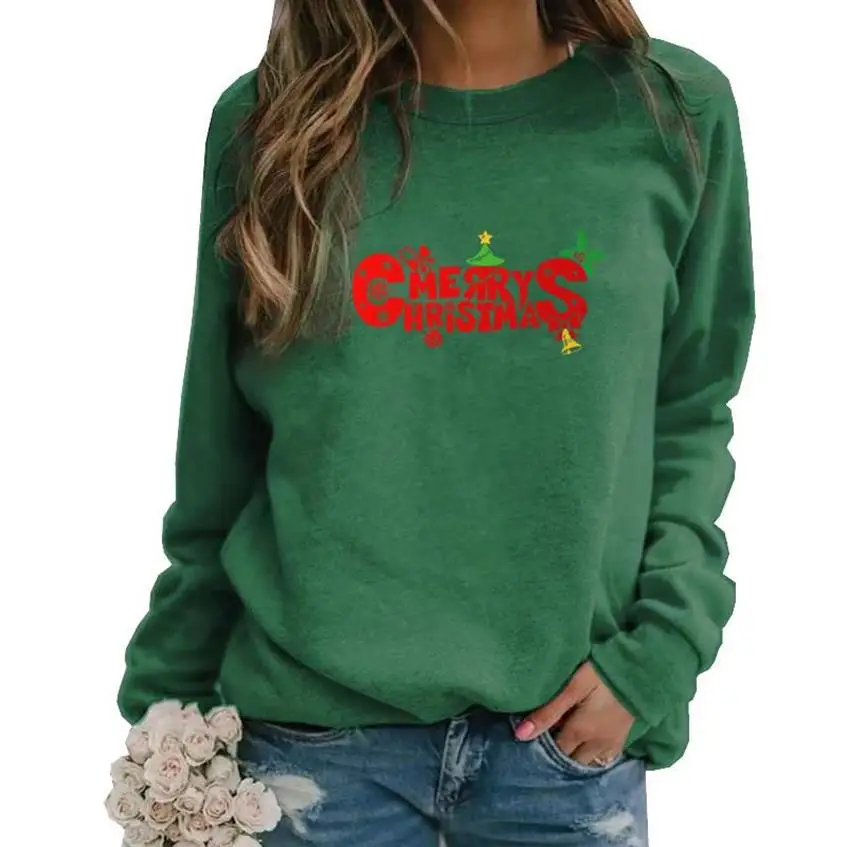 

Hoodies For Women Merry Christmas Letters Print Long Sleeve Round Neck Hoodies Tops Women Sweatshirts Cotton Youth Casual
