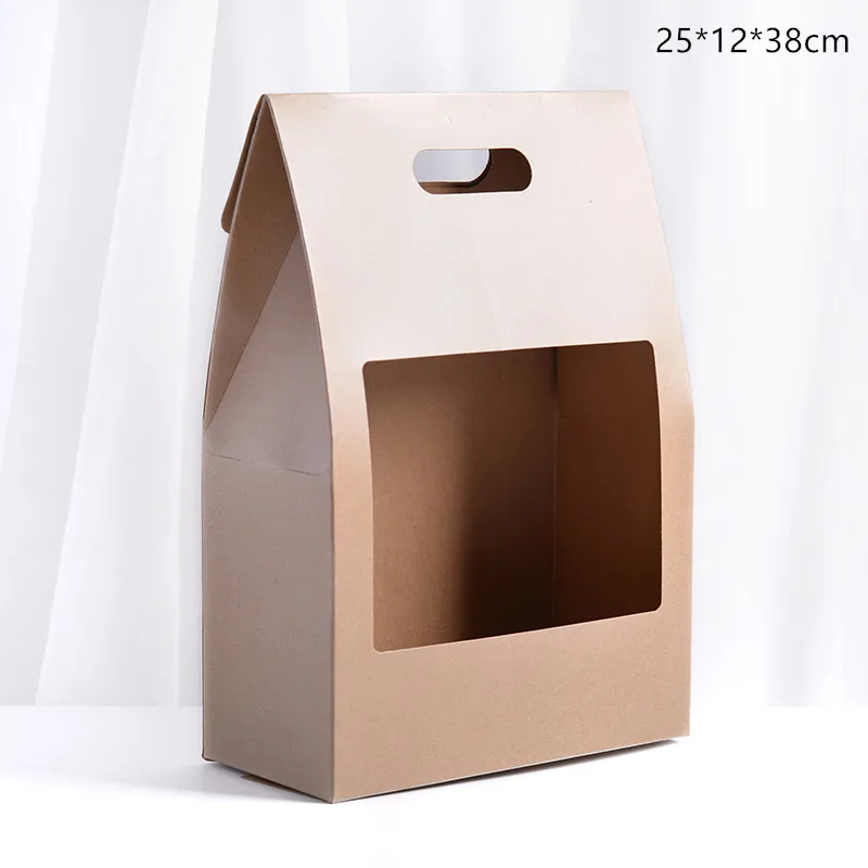 Brown 5 шт. портативный окно коробка 25*12*38 см водонепроницаемый крафт бумага складной платок цветок мешок подарочная коробка - Цвет: Brown