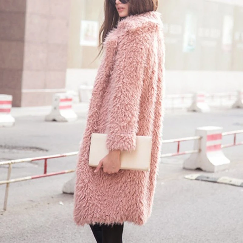 

Women Solid Color Casual Thicken Outwear Winter Women Long Sleeve Warm Coat Casual Loose Turn Down Collar Long Coats