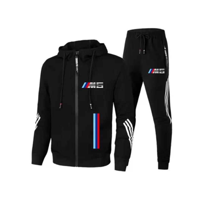 

New BMW M Suit Men's Football Sets Zipper Hoodie+Pants Two Pieces Casual Tracksuit Male Sportswear Gym Brand Clothing Sweat Suit